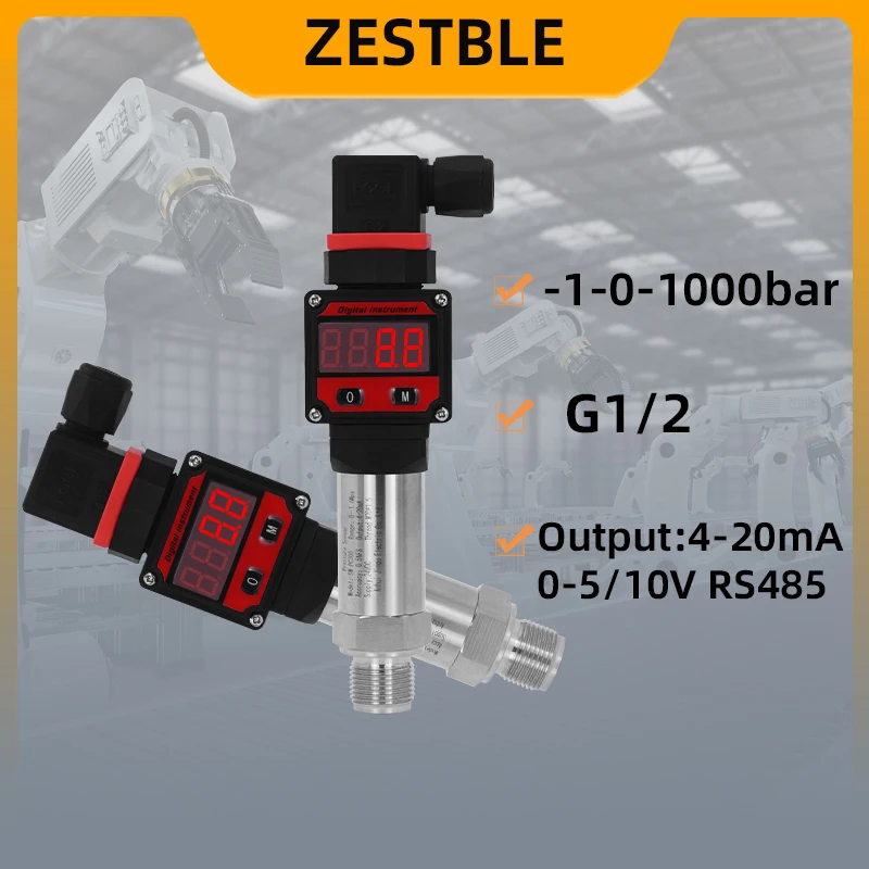 G1/2 LCD Display Pressure Transmitter 4-20mA Output Air Water Liquid Oil Transducer Vacuum Pressure Negative Pressure Sensor