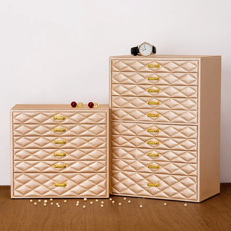 Luxury Leather Jewelry Box 6/10 Layer Large Capacity Organizer Box Bracelet Earrings Necklace Storage Boxes Home Decoration Gift
