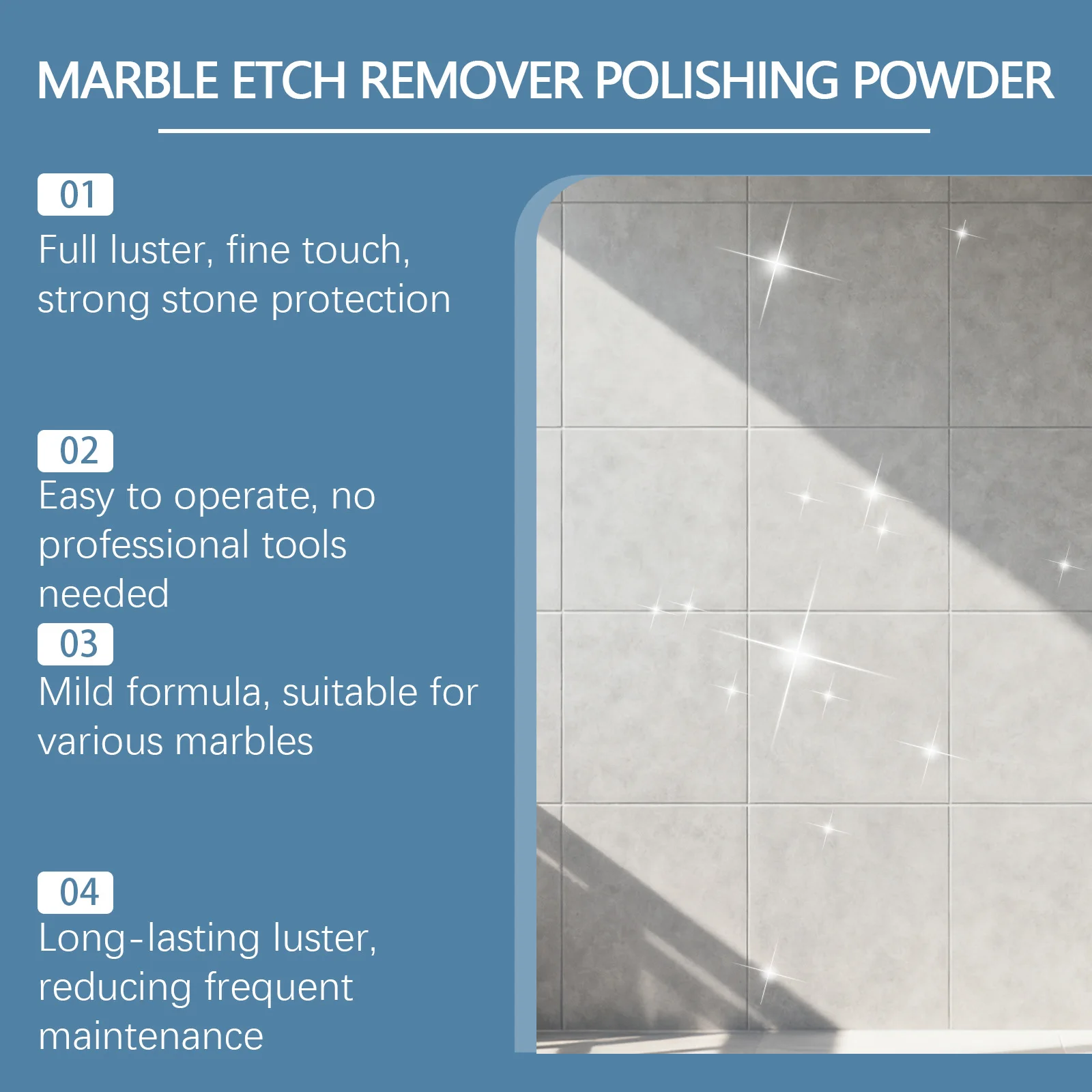 Marble polishing powder, household daily use, smooth cleaning, crystal clear renovation, stain removing, cleaning and care agent