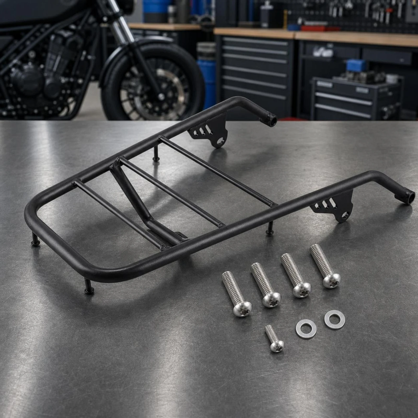 Motorcycle Luggage Rack Compatible Rear Luggage Rack Tube-Style Black for Motorcyclists, Daily Commuting view 4