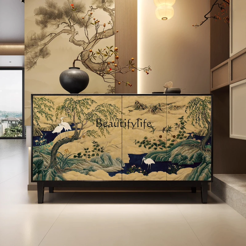 

New Chinese-style entrance partition cabinet Middle antique living room retro locker