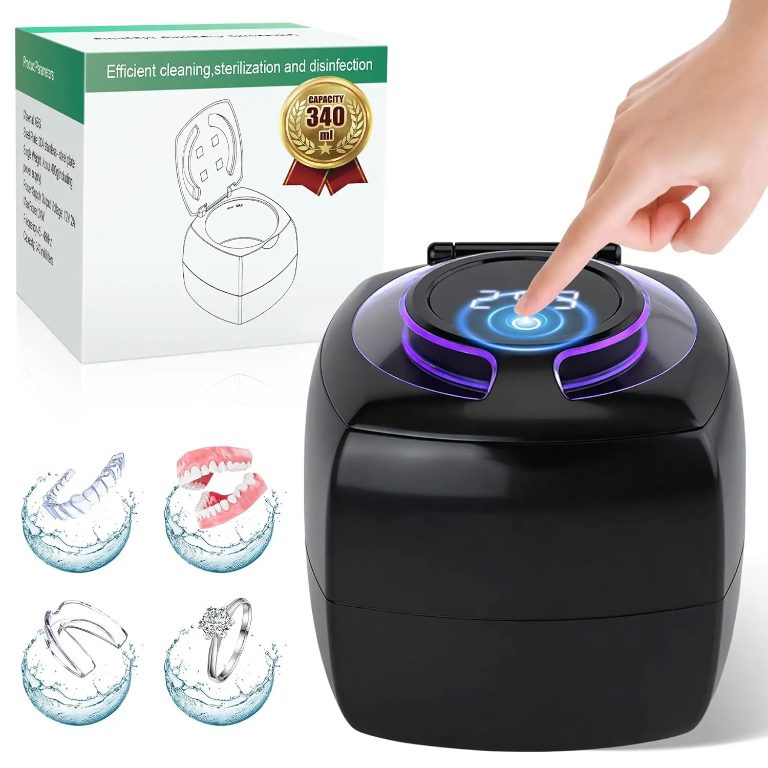 

Ultrasonic Dental Appliance Cleaner with UV Light, 340ML Large Capacity for Aligners and Dentures