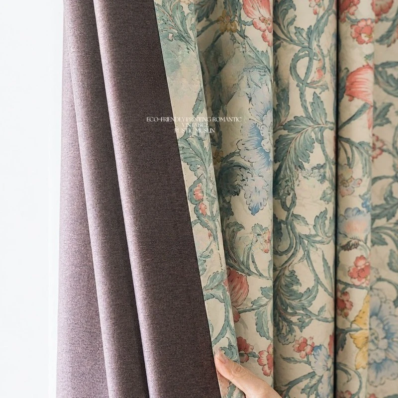 French Mid-century Style Curtains with Full Blackout Chenille Curtains for Living Dining Room Bedroom Custom Size Decoration