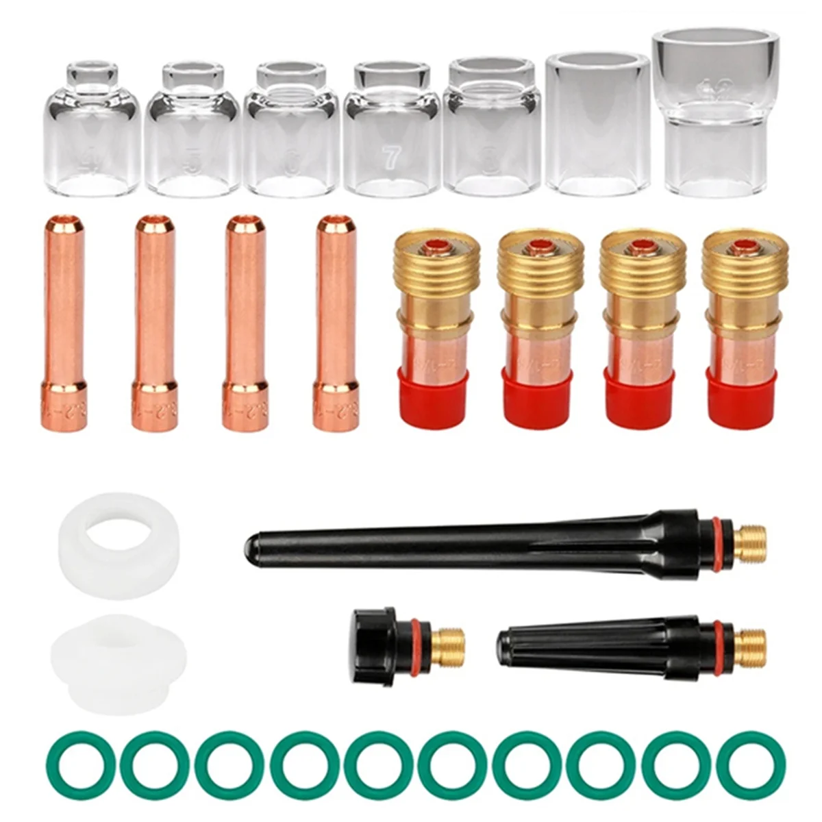AA98 30 pezzi accessori per torcia per saldatura TIG lente per gas tozzo 4 -12 kit tazza per -17/18/26 forniture per saldatura torcia 3,2 mm
