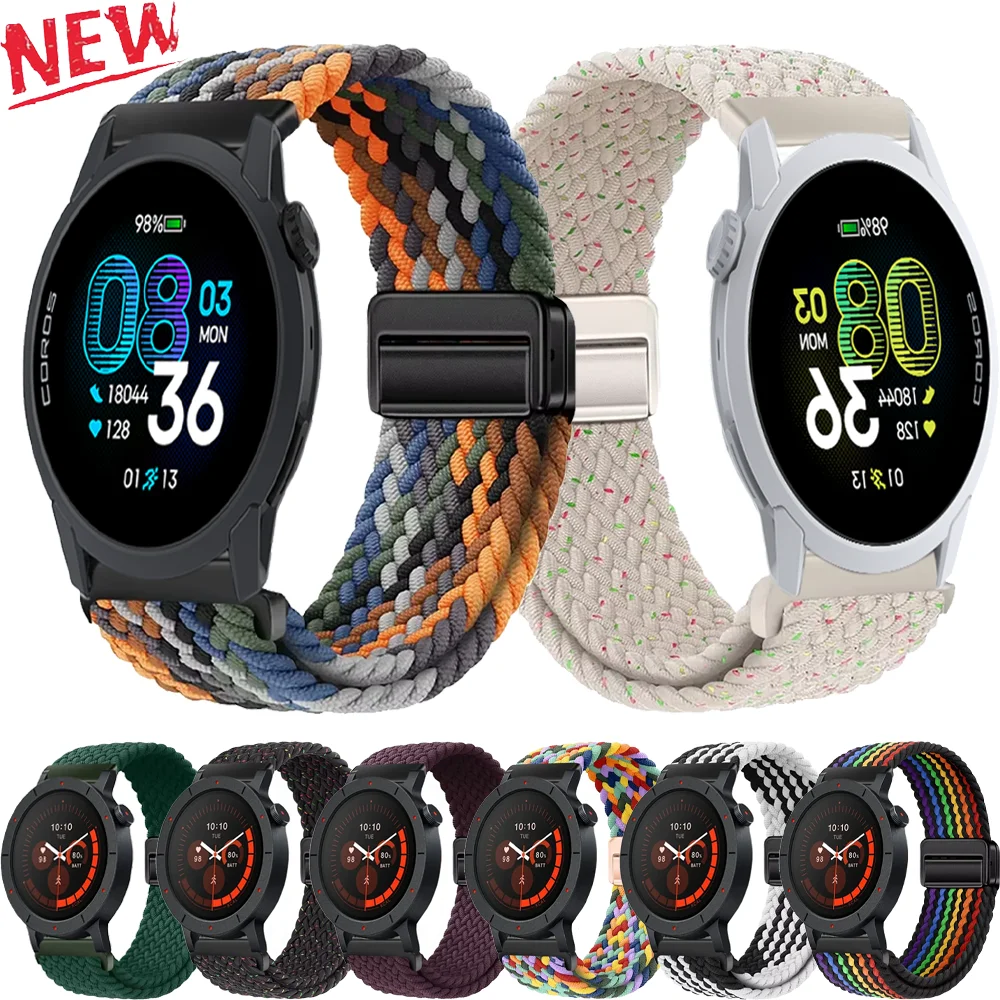 20/22mm Nylon Braided Strap For COROS PACE 4-Pro/APEX 4 42mm Magnetic Button Bracelet For SUUNTO Vertical 2-1/Race 2-S Accessory