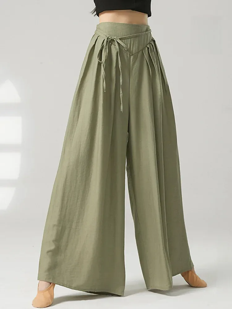 

High Waist Solid Color Wide Leg Pants for Modern Dance – Loose Flowing Performance Trousers for Stage or Practice