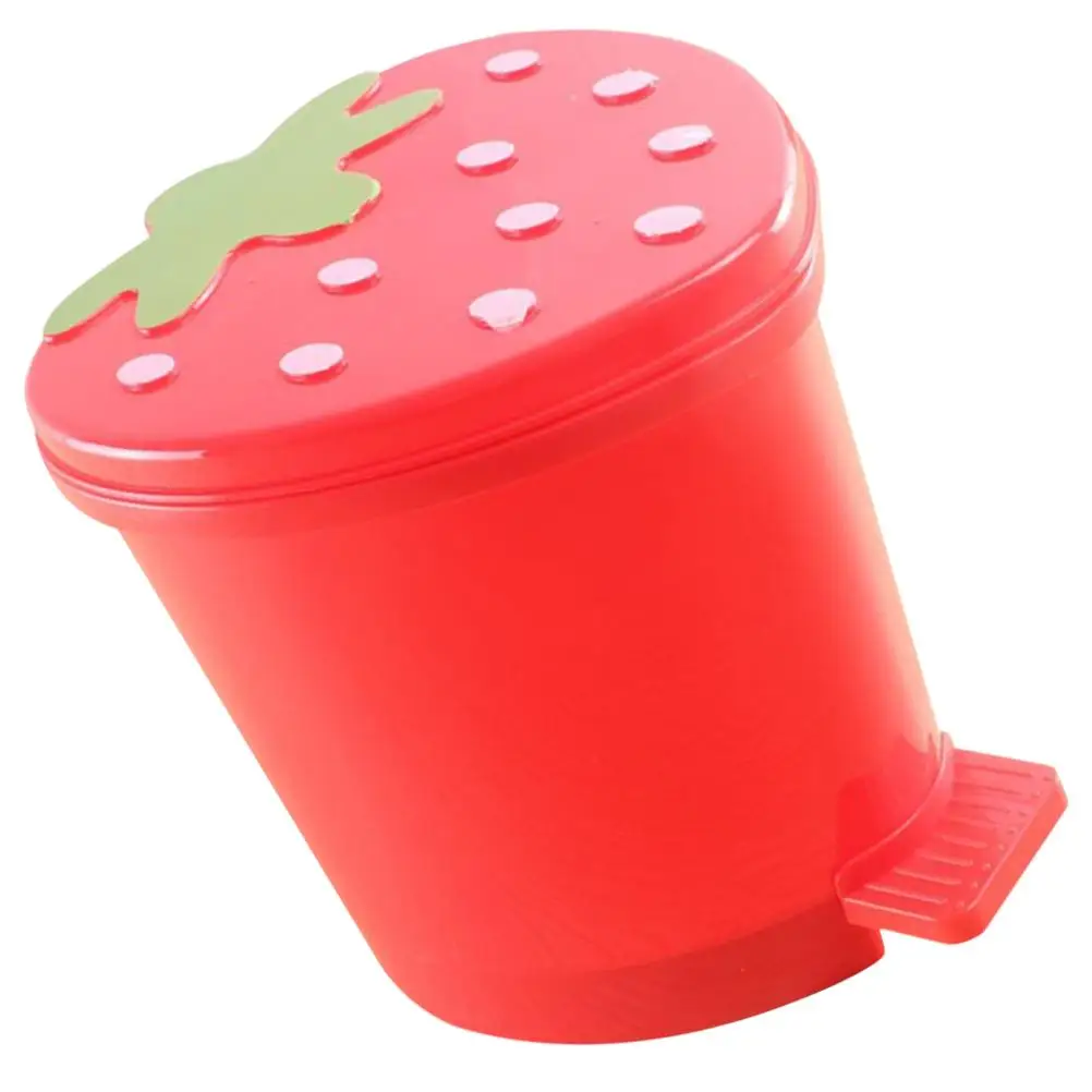 

Strawberry Trash Can Mini with Lid Small Pink Office Decor Desktop Rubbish Bin Wastebasket for Convenient Bedside Cartoon
