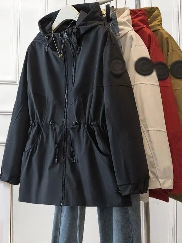 

plus Size Hooded Jacket Women's Outdoor Sporty Windproof Fleece-Lined Short Coat Zipper Closure Color Casual Workwear