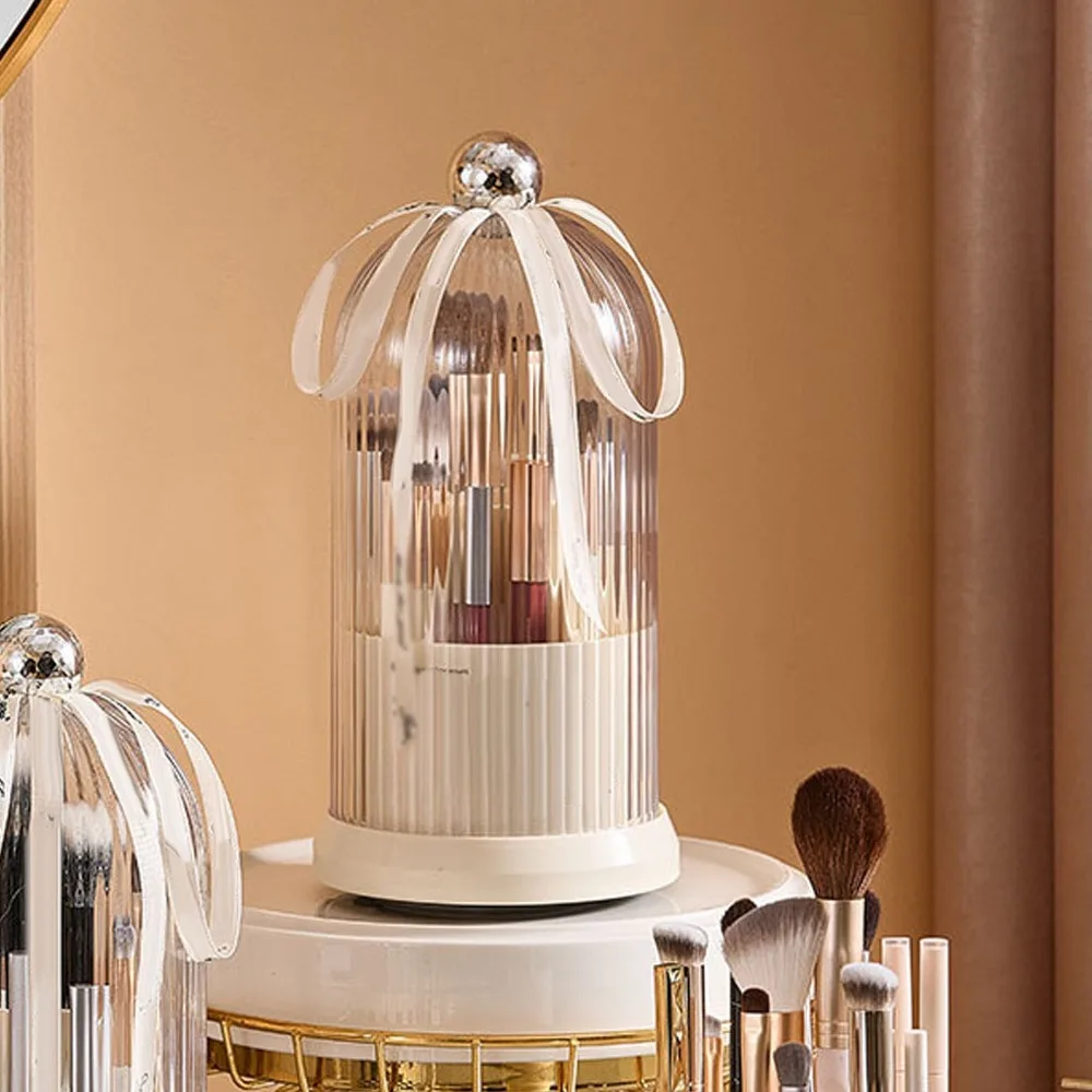360° Rotating Rotating Pen Holder PP,PET With Lid Storage Organizer Multifunction White Makeup Brush Holder Desktop Use