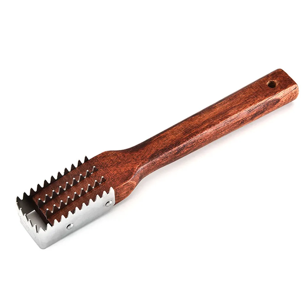 Stainless Steel Fish Scale Scraper with Ergonomic Wooden Handle for Fast Safe Scales Removal Without Cutting Hands Fish Skin