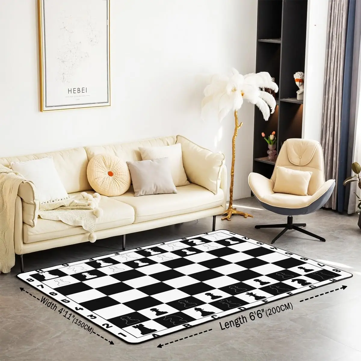 Checkerboard Rugs,International Chess Modern Chess Sport Game Non Slip Decorative Indoor Mat Rug,Geometric Checker Plaids Grids