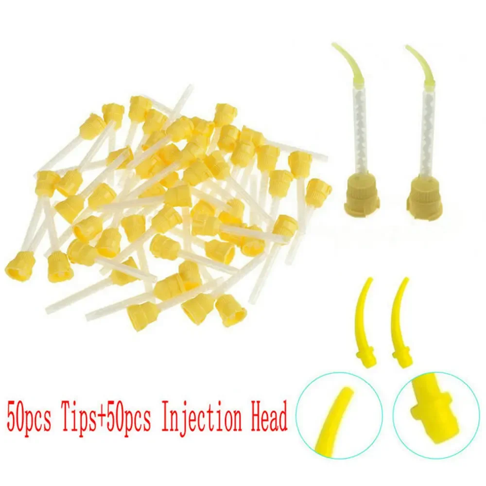 50pcs materiais odontológicos borracha de silicone odontologia transportando cabeça de mistura descartáveis bicos de impressão pontas de mistura