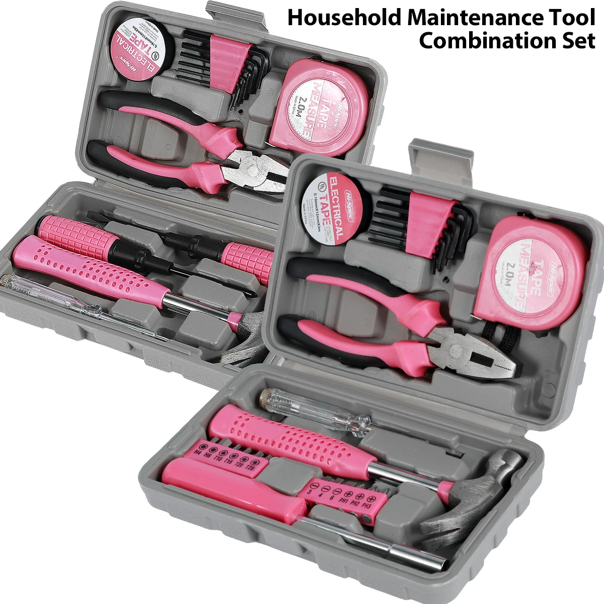 

13/24Pcs Pink DIY Home Tool Kit Metal Multifunctional Hand Tools with Plastic Toolbox Storage for Household Improvement Repairs