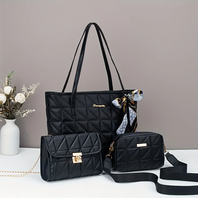 

Simple and versatile solid color embroidered tote bag, large-capacity stylish women's shoulder bag