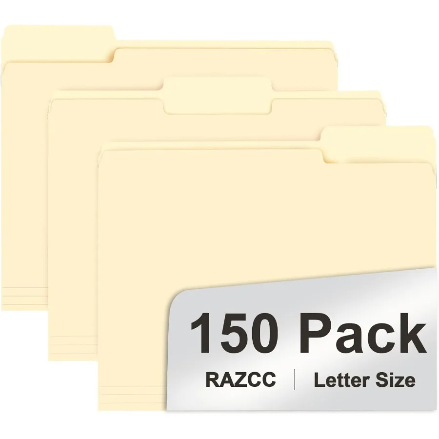 150 حزمة من مجلدات الملفات المقطوعة بنسبة 1/3، حجم الحروف، مجلدات مانيلا مع علامة تبويب لتنظيم المستندات الفعالة والتخزين السهل في O