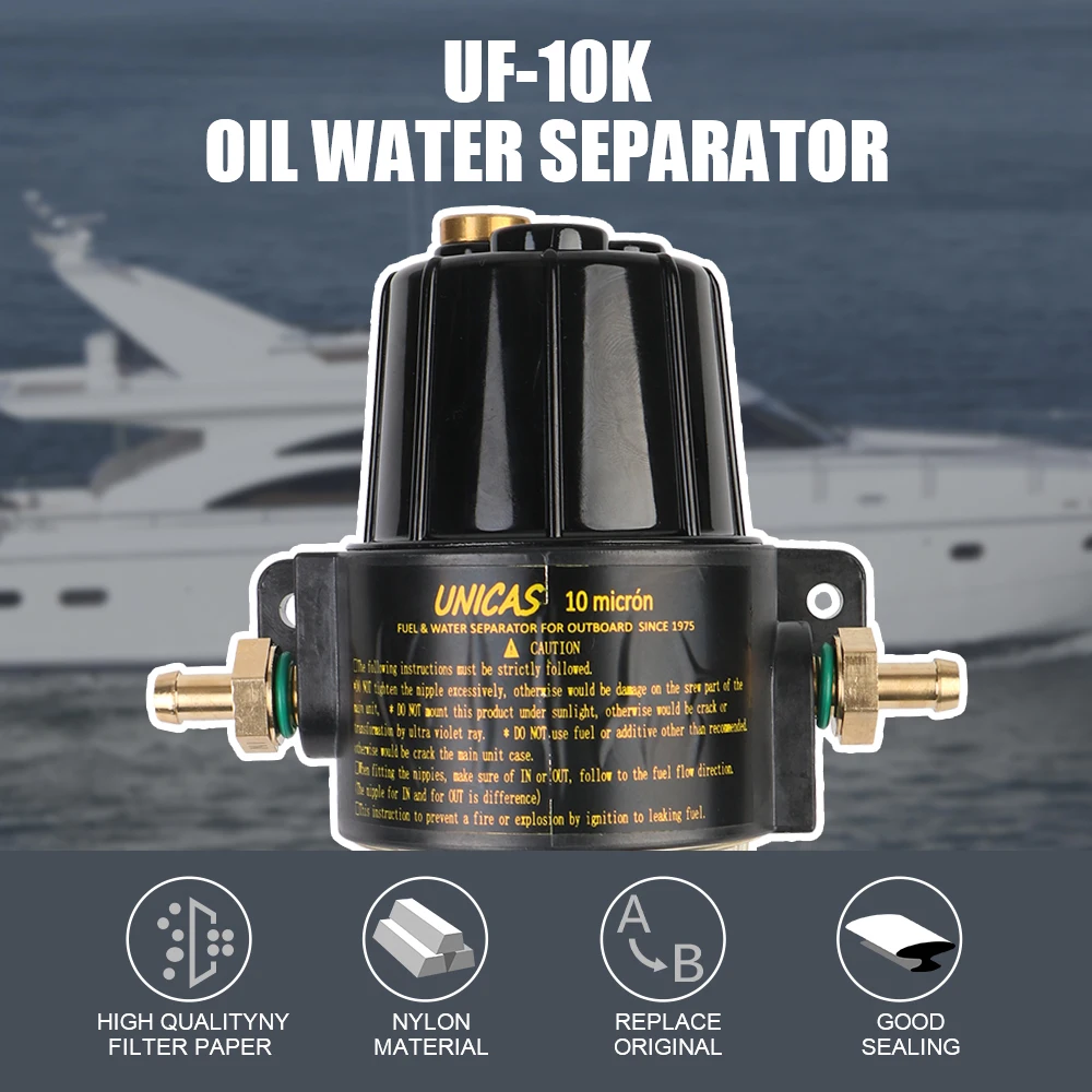 With 2Pcs Extra Filter UF-10K Yacht Boat Diesel Gasoline Engine Fuel Filter Outboard Motors Fuel Tank Oil and Water Separator