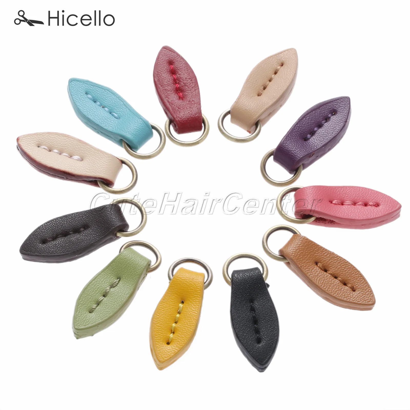 5pcs/lot Zipper Pullers Leaf Shape Pull Head Replacement Sewing Craft Fasteners Leather Alloy Pendant 33*11mm Colorful Hicello