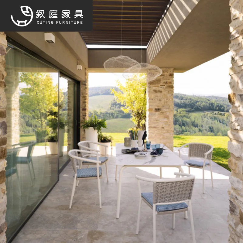 Creative terrace outdoor leisure rattan table and chair set combination indoor and outdoor courtyard garden open-air rattan chai