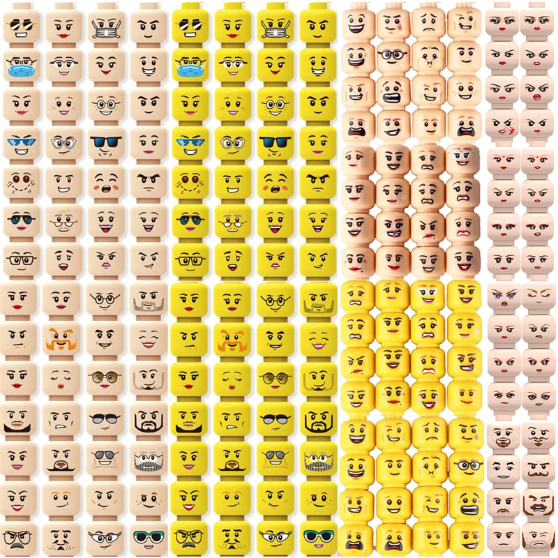 MOC Accessories Head Building Blocks Female Male Figures Parts Creative Face Laugh Cry Angry Cute Expression Mini Bricks Toys