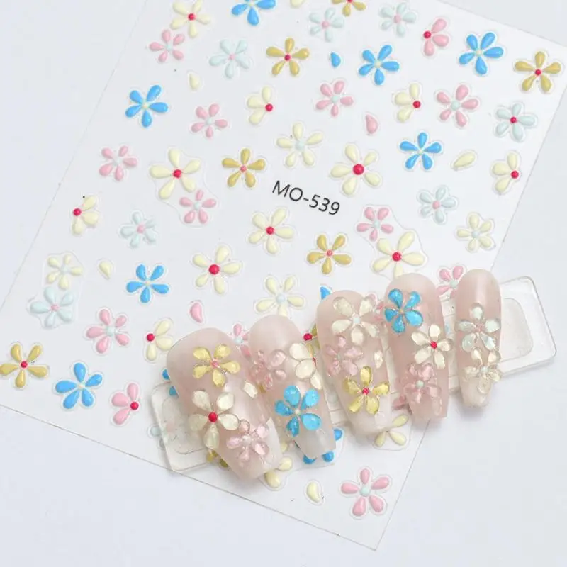 1 hoja de pegatinas para uñas de Margarita estéreo exquisita, pegatinas florales coloridas para uñas, autoadhesivas, lujosas pegatinas para decoración de uñas de Margarita