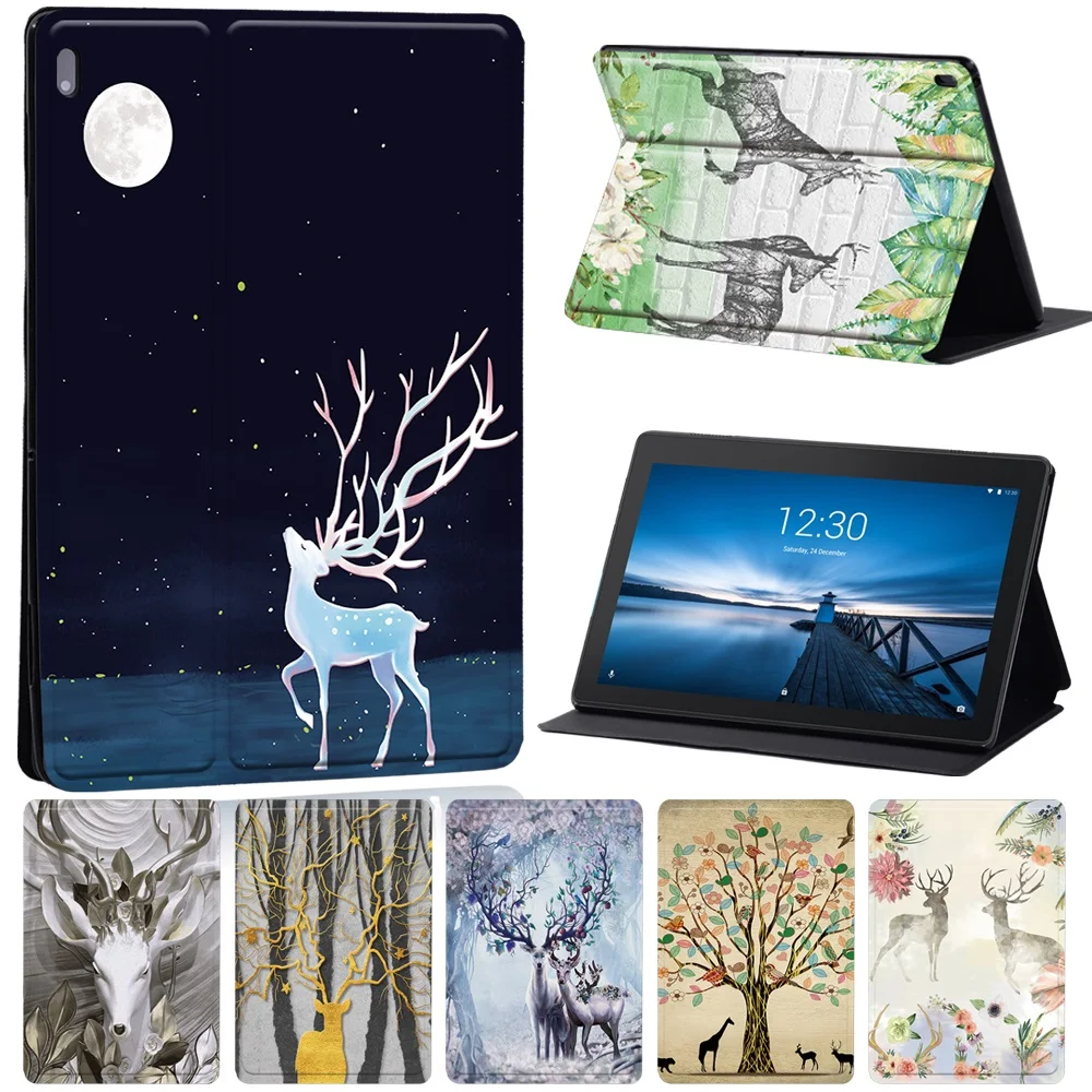 

For Lenovo Tab M10 FHD Plus /M7 /M8Folding Tablet Case for Lenovo Tab (E10 /M10) 10.1" Anti-fall Deer Pattern Leather Cover Case