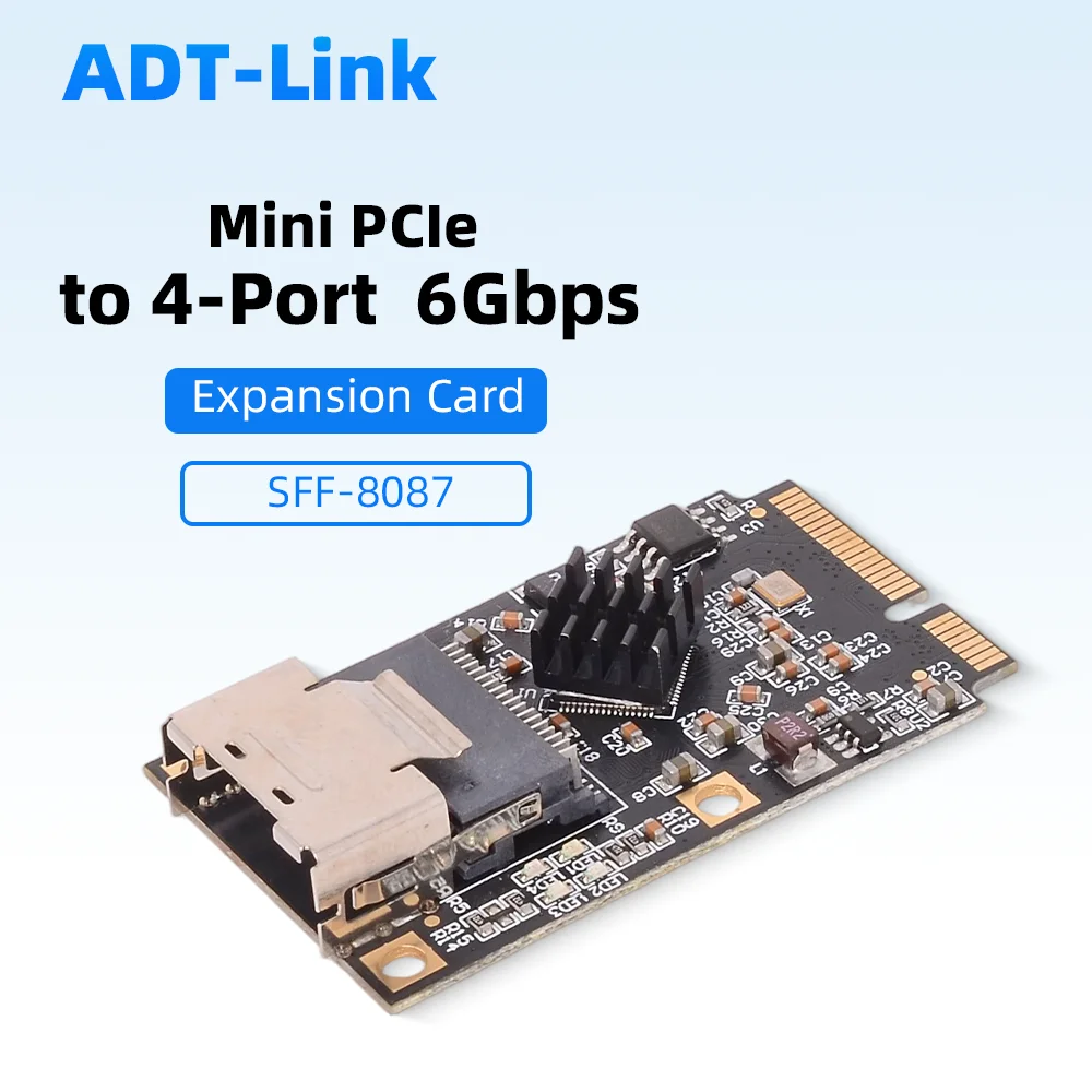 Mini PCIe To 4-port 6Gbps SATA SFF-8087 Expansion Card Straight Through for MINI PCIe WiFi ASM1064 Bridge Chip Not Support SAS