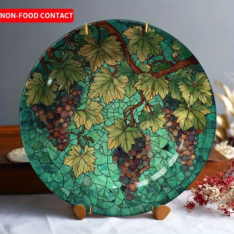 1pcElegant Ceramic Decorative Plate with Grapevine Art Design, Home Decor Tabletop Display Piece, Non-Food Contact, Wall &