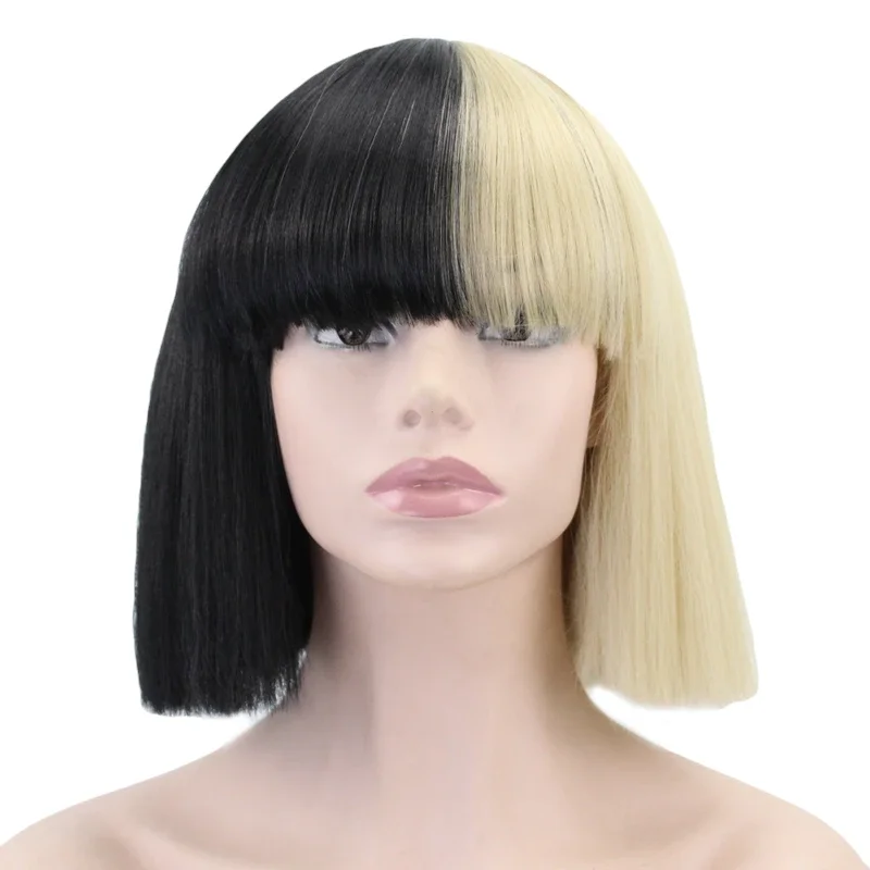 

JOY&BEAUTY 12inch Synthetic Short Ombre Hair High Temperature Fiber Short Straight SIA Wig Cosplay Black Blonde Bob Wigs 7 Color