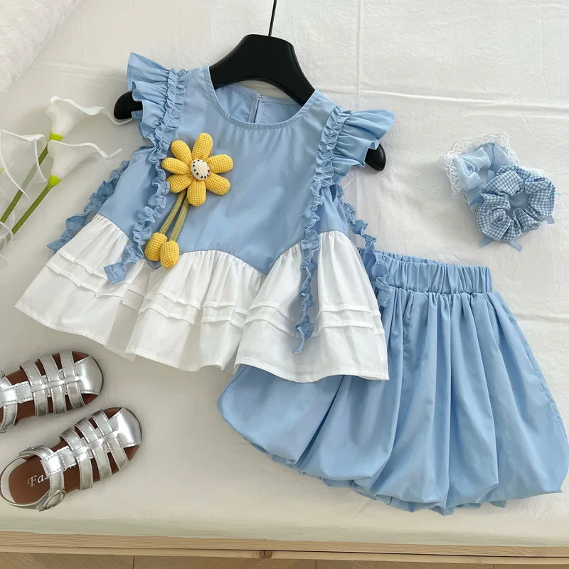 

Children's Outfit New Summer Girl Baby Fashion Cute Vest Dress with Shorts Elegant Two-Piece Set Kids Clothing