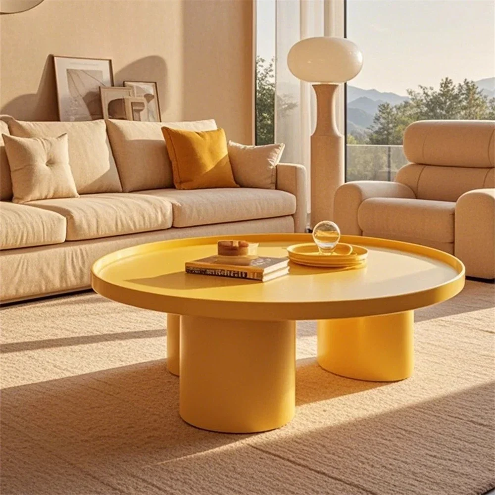 Medieval retro goose yellow orange orange bright solid wood piano paint personalized round coffee table tea table edge table