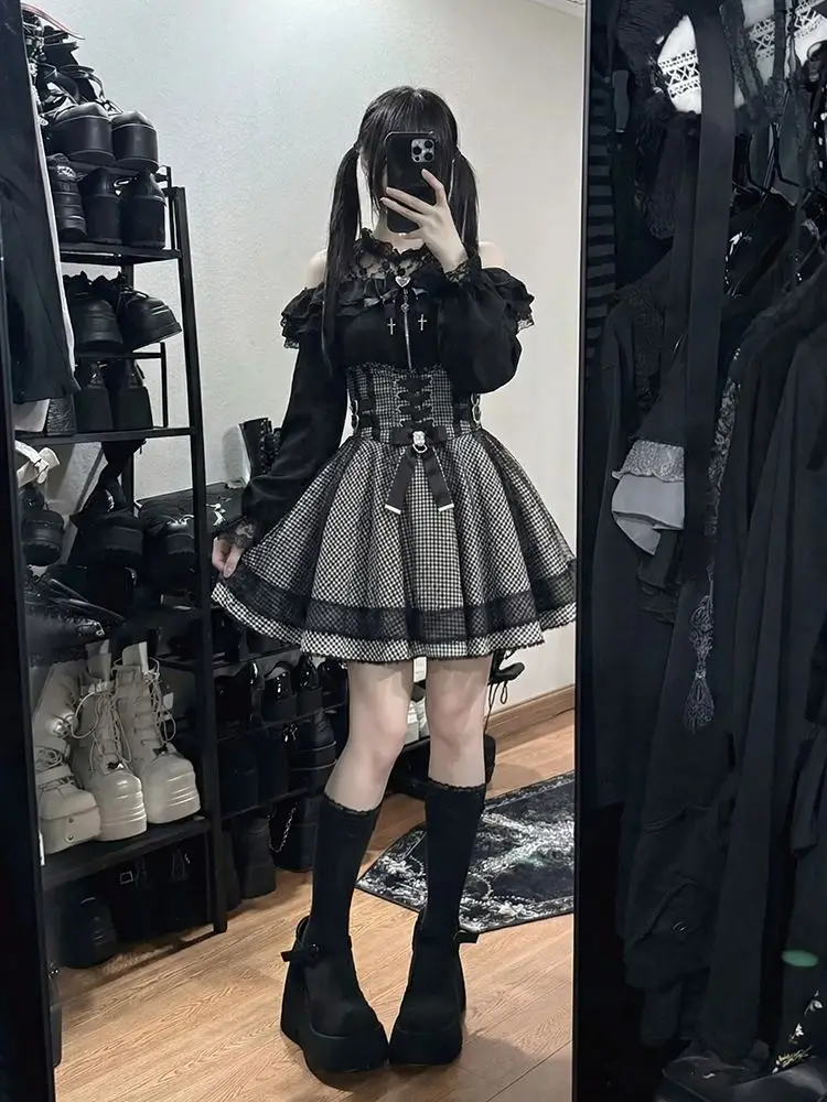 

Милая женская юбка миди в японском стиле лолита Y2K в клетку