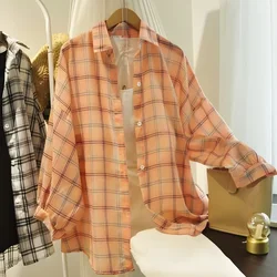 Casual Plaid Print Loose Women Shirts Spring Autumn Retro Long Sleeve Lapel Single-breasted Female Shirt Harajuku Y2K Tops