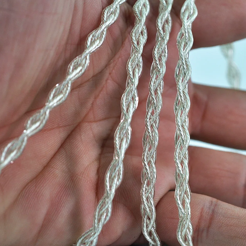 Cable de auriculares plateado de cobre y cristal único trenzado cruzado de 4 núcleos