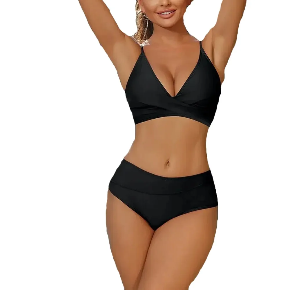 

Women's Bikini Swimsuits Two Piece Tummy Control Bathing Suit V Neck Twist Front Swim Suits