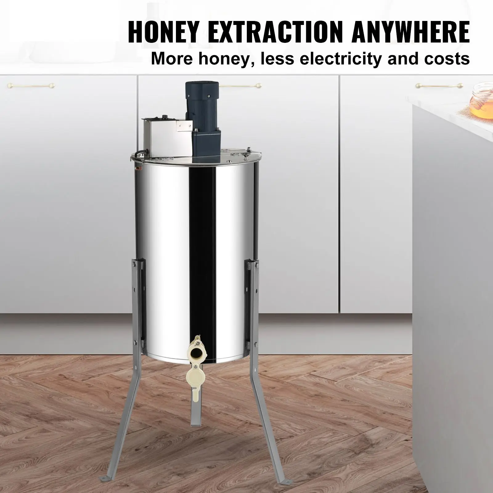Electric Honey Extractor, 2/4 Frames Honey Spinner Extractor, Stainless Steel Beekeeping Extraction, Apiary Centrifuge Equipment with Height Adjustable Stand, Honeycomb Drum Spinner with Lid