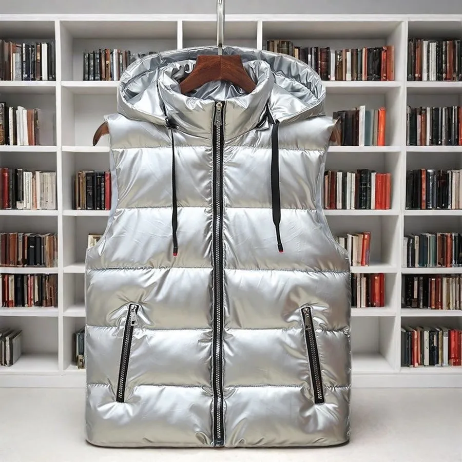 

Men Winter Vests Cotton Padded Sleeveless Jacket Hooded Outerwear Bright Color Thick Warm Coat Big Pockets Waistcoat Oversize