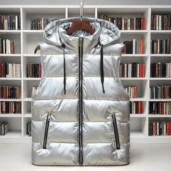 Chalecos de invierno para hombre, chaqueta sin mangas acolchada de algodón, prendas de vestir exteriores con capucha de Color brillante, abrigo grueso y cálido con bolsillos grandes, gran tamaño