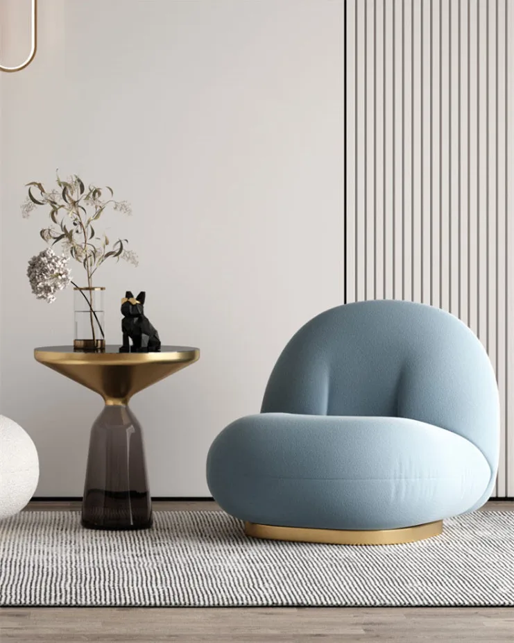 &Modern Minimalist Living Room Chair Upholstered Teddy Boucle Fabric Lounge Furniture with Gold Steel Base