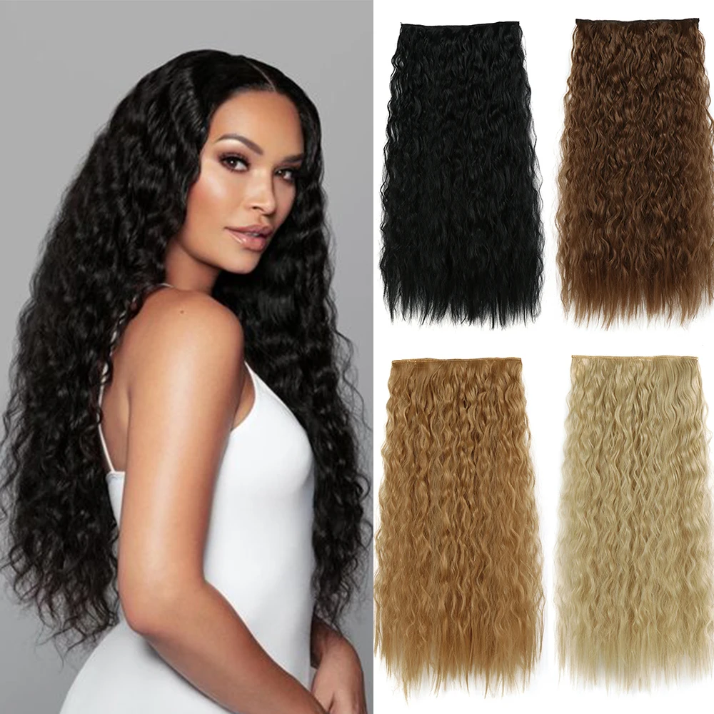 Synthetic One Piece 5clips Long Curly Clips in Hair Extension Natural Hair Water Wave Blonde Black 22inch