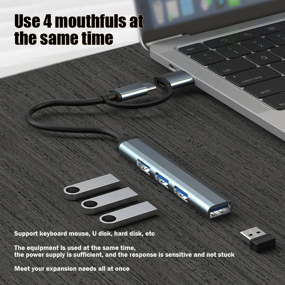 USB3.0 Hub Type-C to 7 Port USB Adapter Multi Splitter High Speed 5Gbps With USB C For Macbook PC Laptop Tablet Devices Splitter