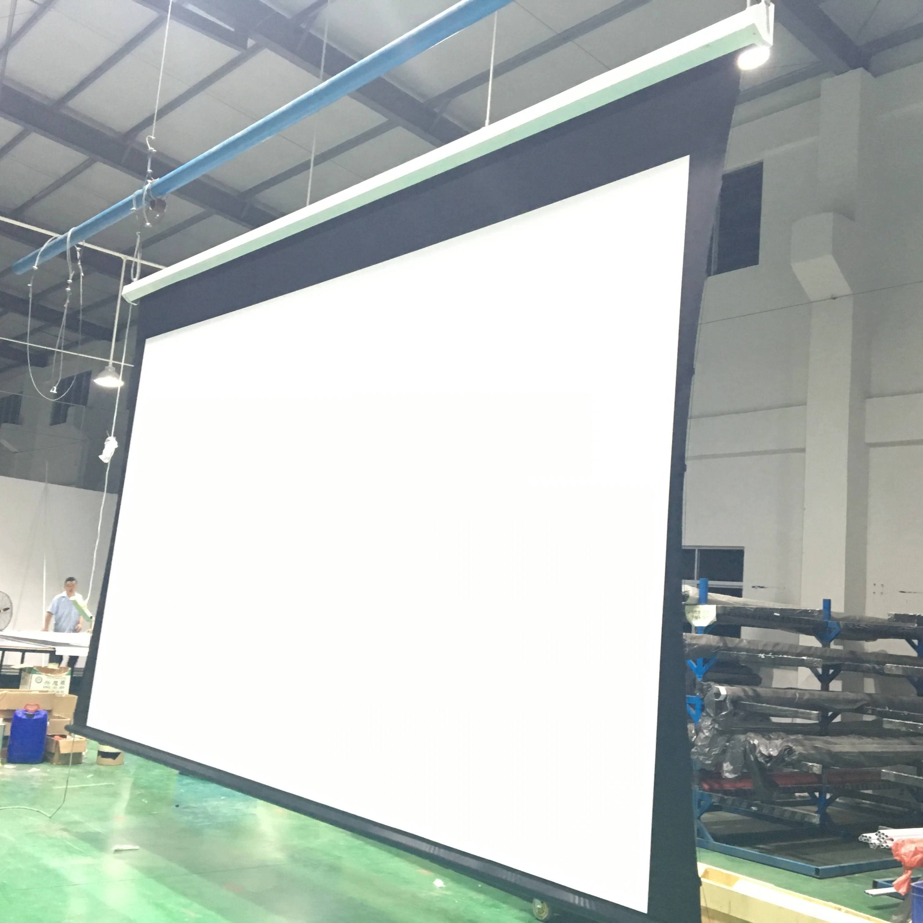 2026200 Inch HD 16:9 Remote Control Tubular Motorized White Fabric Tab Tension Projector Screen with Front Projectionpromote sal