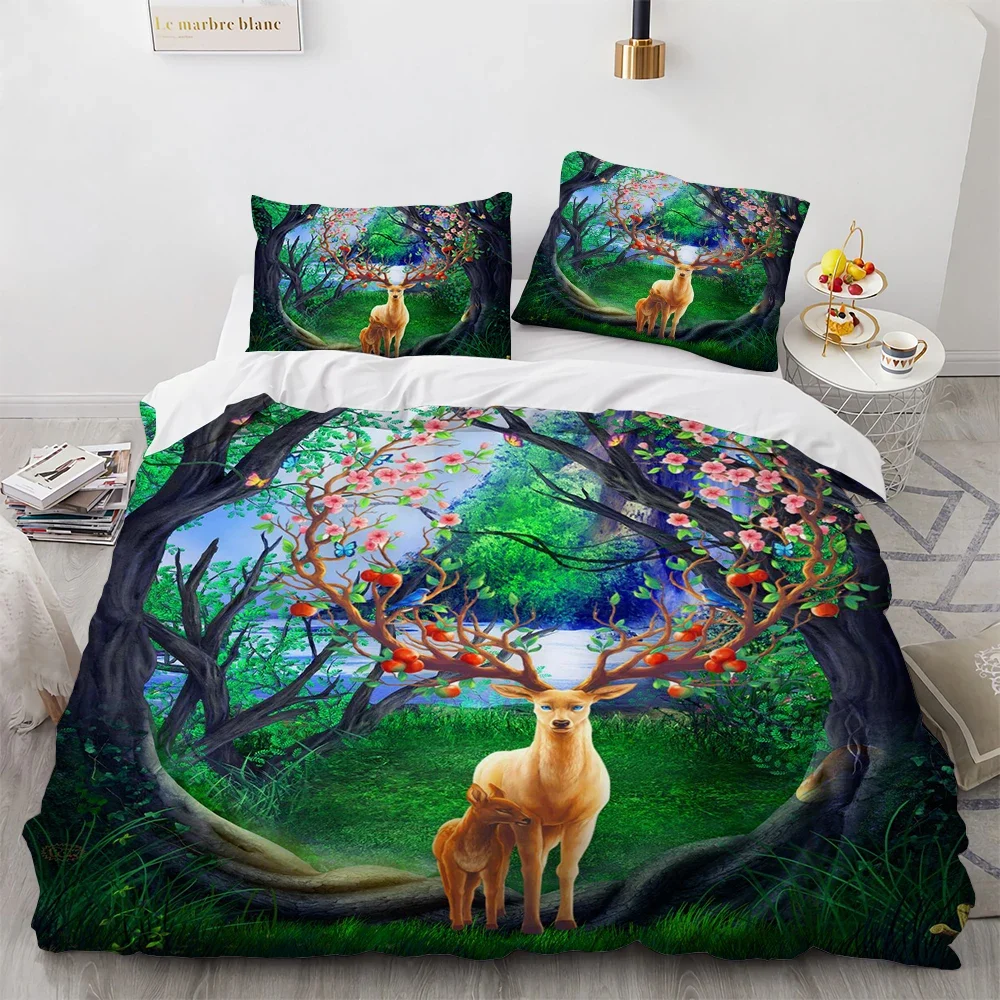 Cartoon Elk Duvet Cover Golden Deer for Women Children Wild Buck Theme Quilt Cover Luxurious Golden Antlers Bedroom Decorations