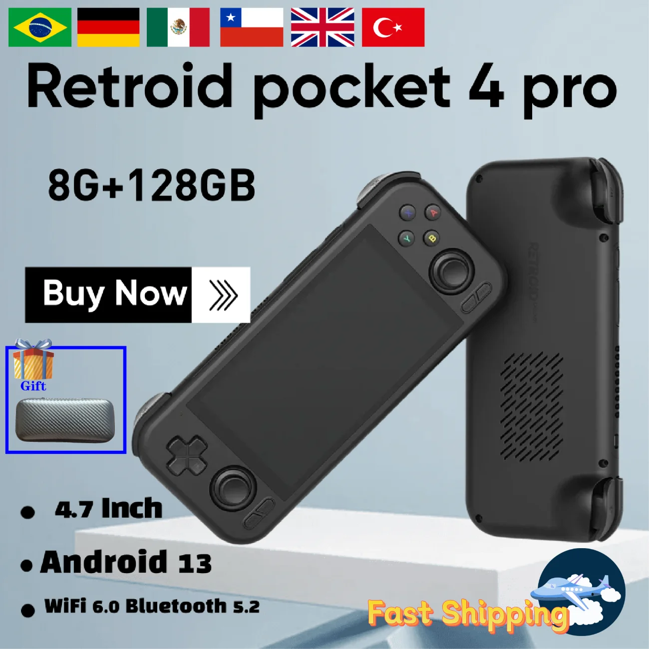 Retroid Pocket 4 Pro Handheld Game Console RAM 8G+128G 4.7 Inch Touch Screen Bluetooth 5.2  Games Hobbies Children GIft CPSP PS2