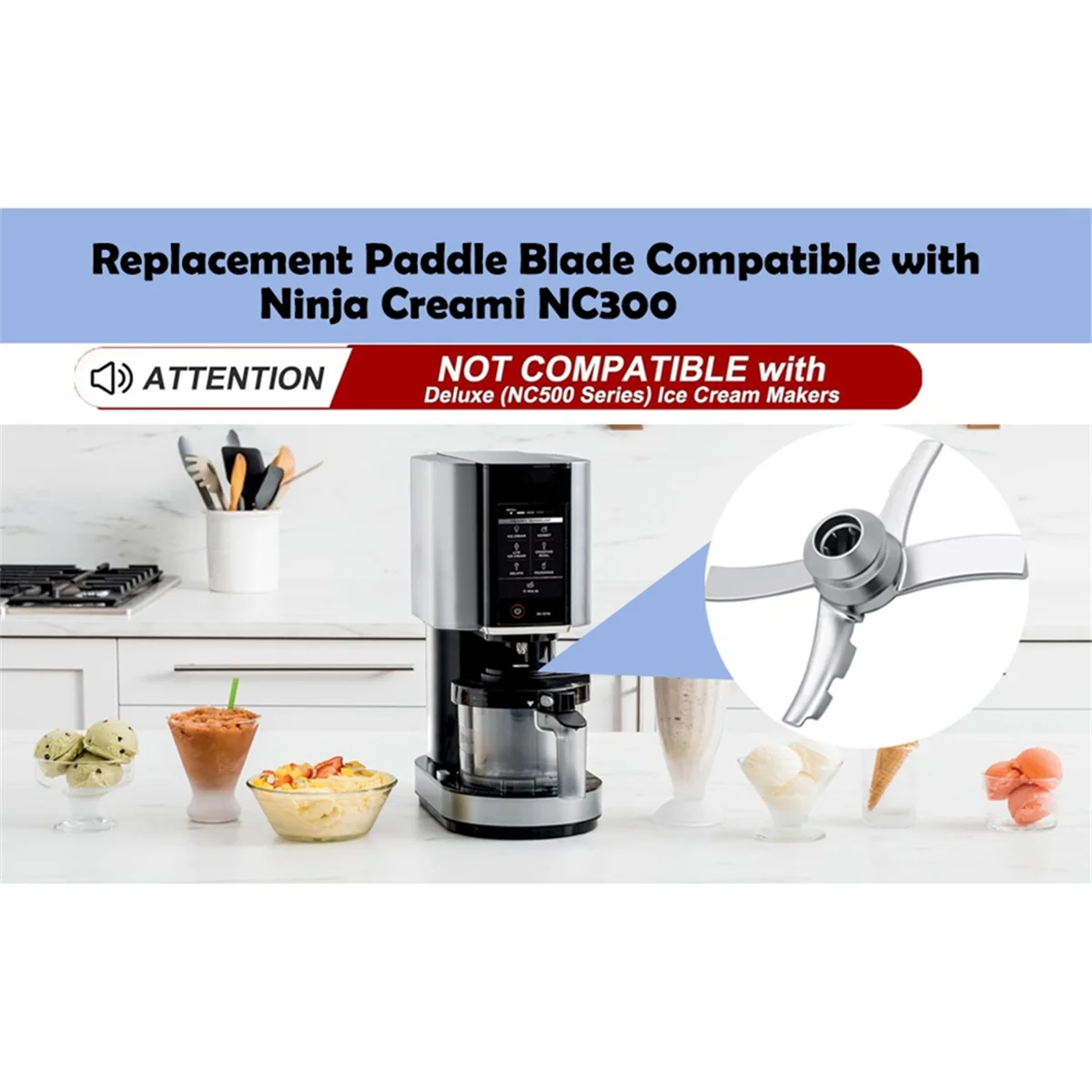 忍者クリーム、アイスクリームメーカー、パイントコンテナ、nc301、nc300、nc299amzシリーズ用の交換用パドルブレードとパイントと蓋