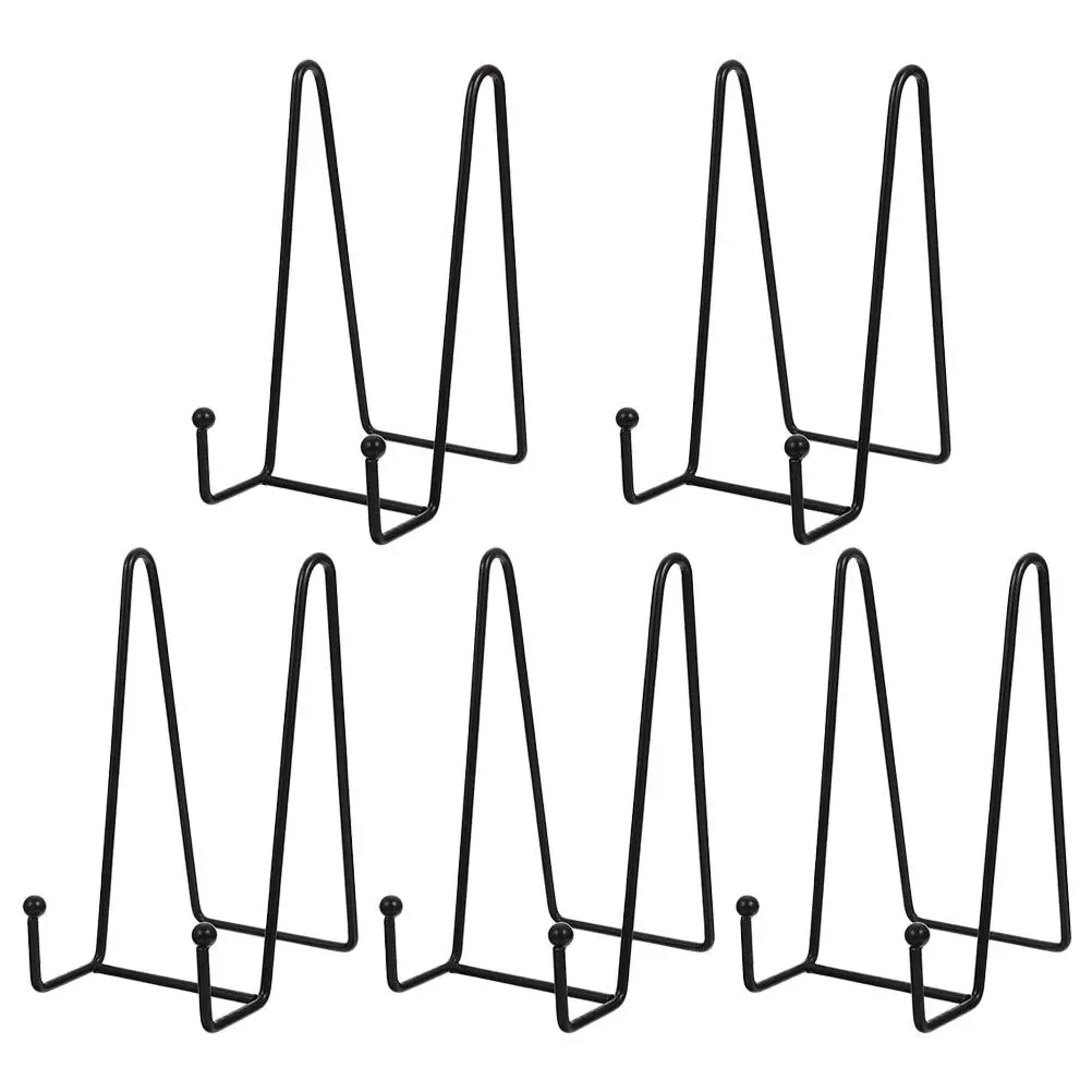 5Pcs Black Iron Display Stands Plate Holder Easel for Photo Frames Artworks Desktop Jewelry Display Plate Stand