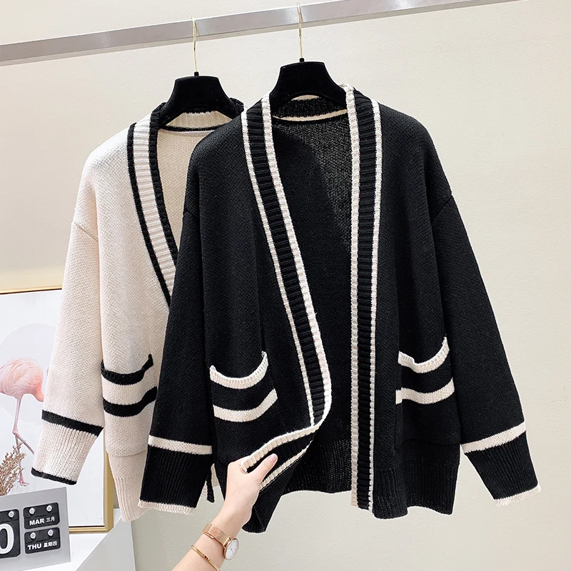 

Varsity Cardigan Women Soft Knitted Open Front Sweater Jacket Cardi Collaege Student Girl Fall Winter Preppy Style Suéter Ligero