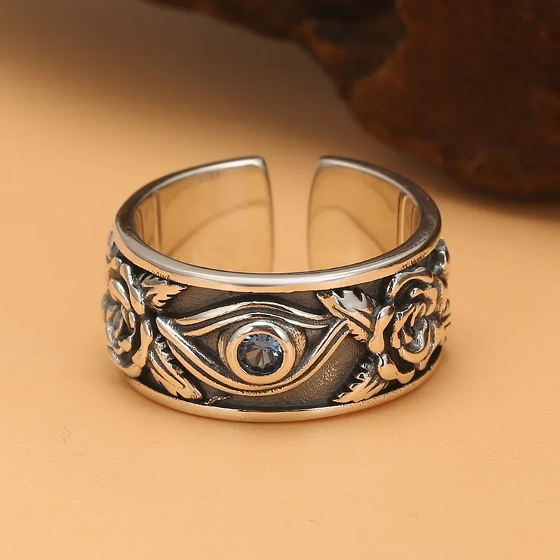 Sterling Zilveren Oog Van Horus Ring Mannen Persoonlijkheid Retro Alle Bekende Single Ring Rose Open Zilveren Ring