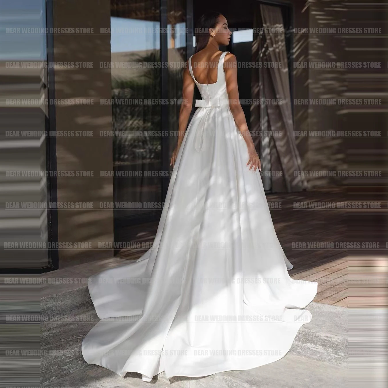 Vestido De novia De satén con espalda descubierta para mujer, traje Formal y Sexy con cuello Barco, personalizado, 2024