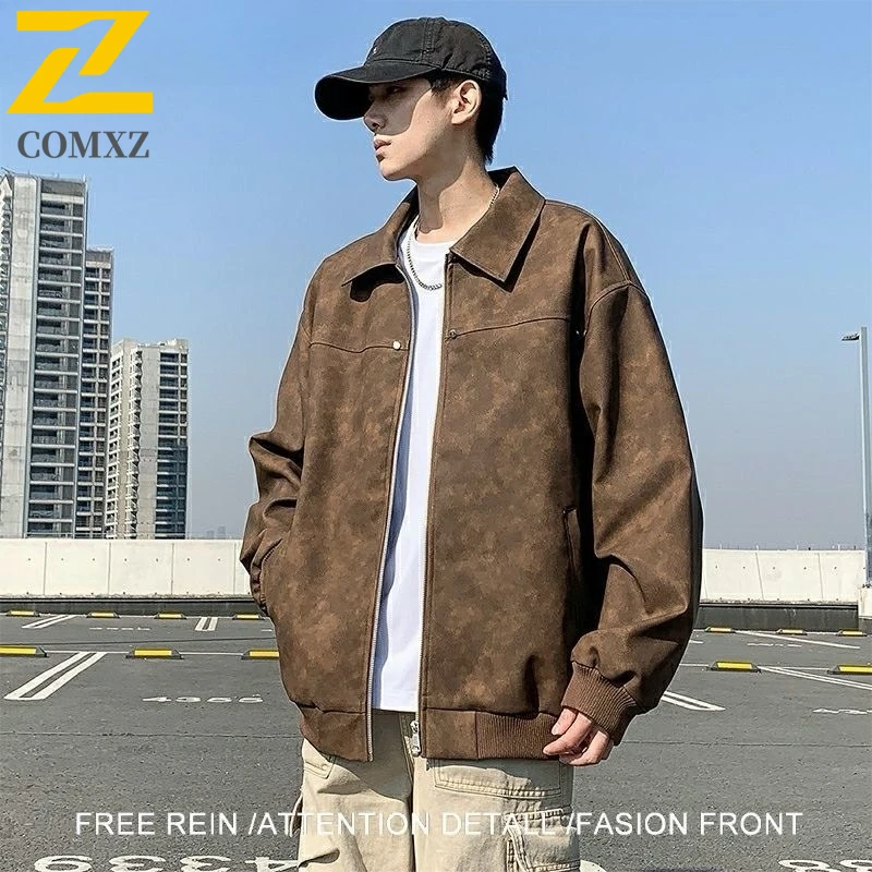 سترة جلدية فاخرة للرجال من COMXZ على الطراز الأمريكي سترات مضادة للرياح للدراجات النارية كاجوال بياقة واقفة سترة واقية للخريف #1