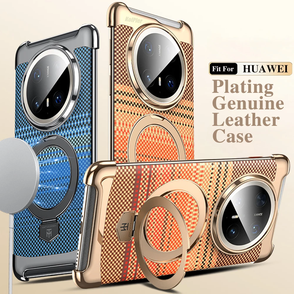 

Кожаный магнитный чехол для телефона HUAWEI MATE 70 PRO MATE60, дизайн без рамок, чехол-подставка с текстурой из углеродного волокна премиум-класса